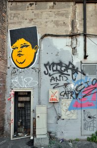 15/05/2017 Roma. Il poster (o l'adesivo) con il ragazzino obeso si trova un po' ovunque. Opera dell'artista romano JBROCK, è una immagine forte, irritante forse per alcuni visto che la si trova spesso deturpata
